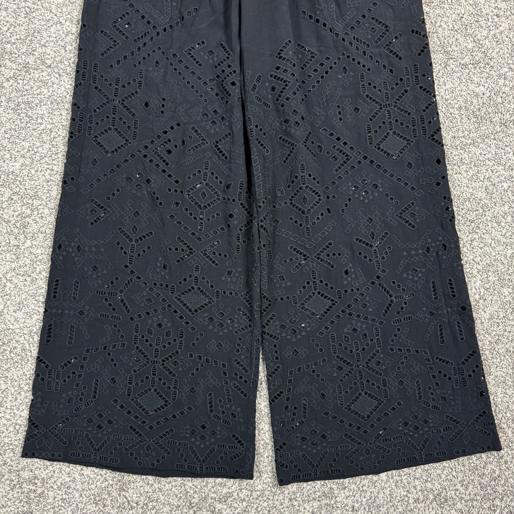 Theory Alkes‎ Ghost Embroidered Placed Eyelet Wide Leg Crepe Pants Size S - Picture 4 of 9